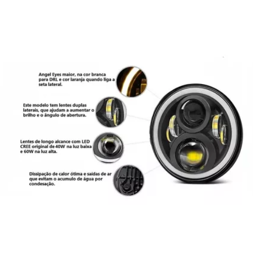 Farol Sealed Beam | Fusca | Kombi | Jeep | Wrangler | Camiões Diversos | LED 7" | Importado