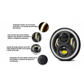 Farol Sealed Beam | Fusca | Kombi | Jeep | Wrangler | Camiões Diversos | LED 7" | Importado
